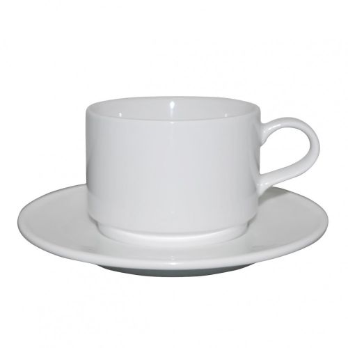 Q Basic Stapelbarer Kaffee hoch 22 cl. SET. weiß mit Druckoption für Tasse und Untertasse